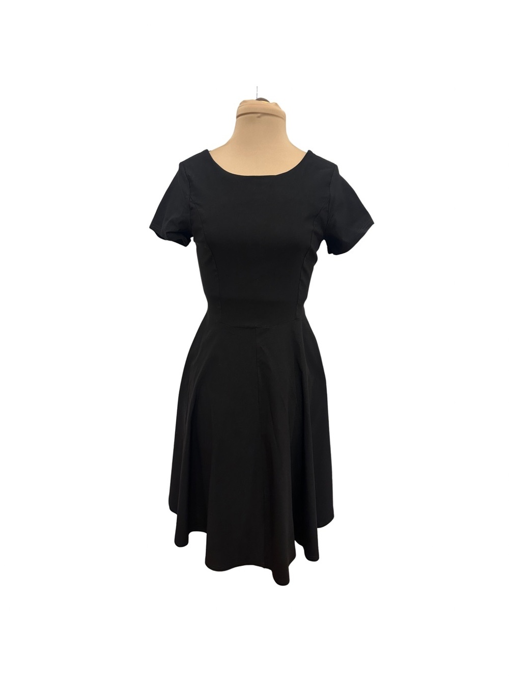 Elegant Black Midi Fit-and-Flare Dress - Size M